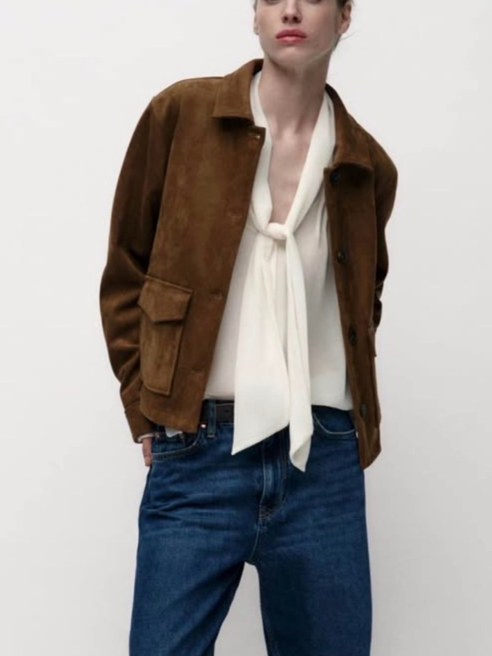 Vegan Suede Brown Button-Front Jacket
